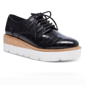 Steve Madden Black Croc Leather Platform Oxford with Cork & White Sole